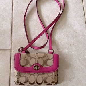 Coach shoulder brown and pink wallet